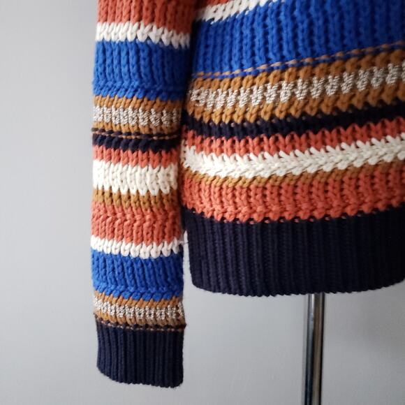 Mo : Vint Open-Knit Sweater Striped Crew Retro Striped Acrylic Women Large - Picture 6 of 10